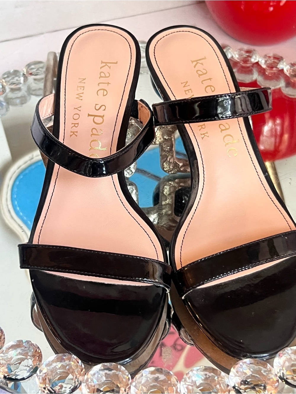 kate spade Black Patent Leather Two-Strap Slide Heels size 7 B - Picture 11 of 15